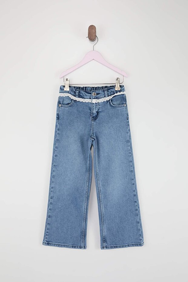 Mavi Ayarlanabilir Lastikli Kız Çocuk Denim Pantolon TKDSS26JE00002 - 3