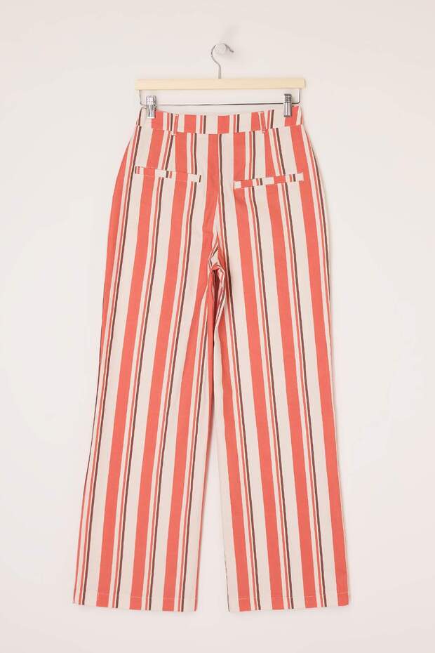 Kırmızı-Çok Renkli Gabardin Çizgili Desenli Wide Leg/Geniş Paça Pantolon TWOSS26PL00085 - 8