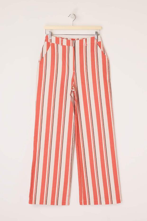 Kırmızı-Çok Renkli Gabardin Çizgili Desenli Wide Leg/Geniş Paça Pantolon TWOSS26PL00085 - 7