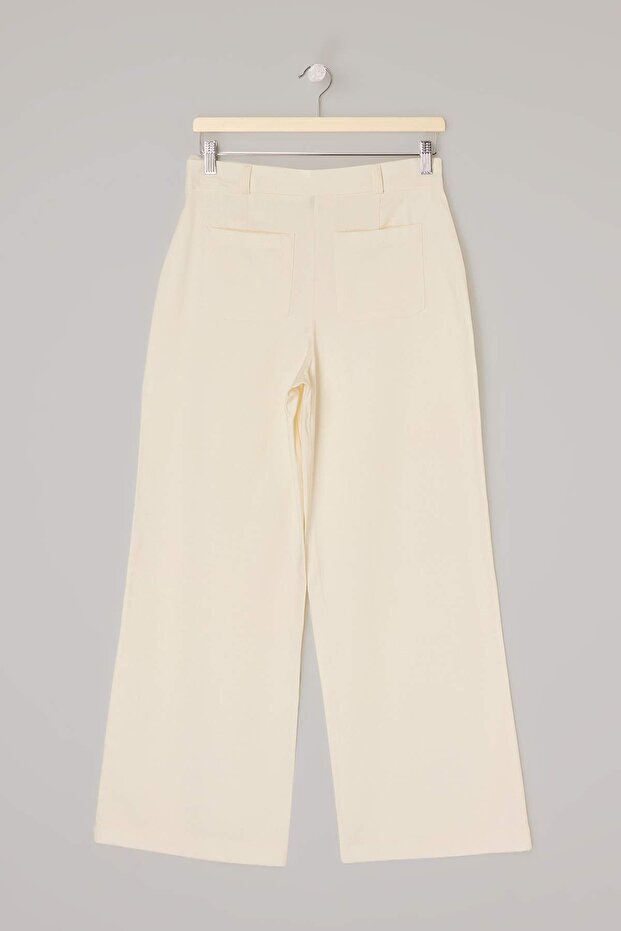 Beyaz Gabardin Cep Detaylı Pantolon TWOSS26PL00083 - 7