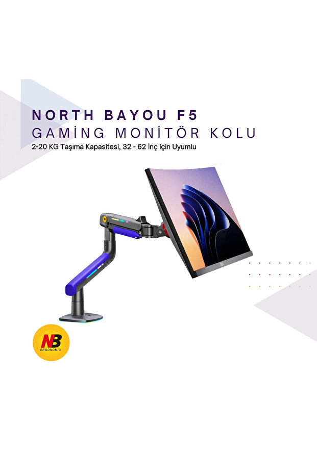North Bayou NB F5-GB Gaming Monitör Kolu 32-60 RGB Işıklı 2-20 KG Yüksek Taşıma Kapasiteli Profesyonel Monitör A