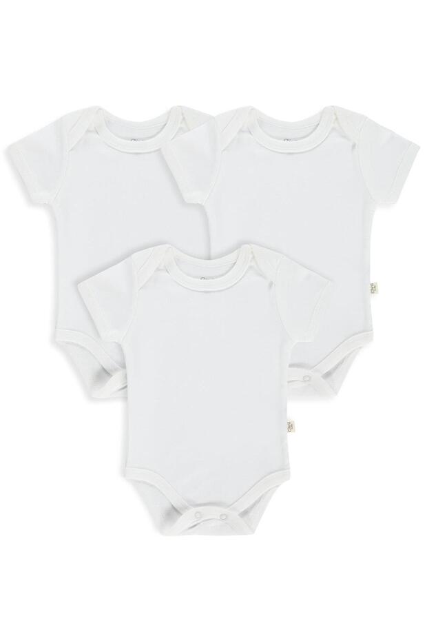 3-Piece Plain Short Sleeve Snap Fastener Bodysuit - White