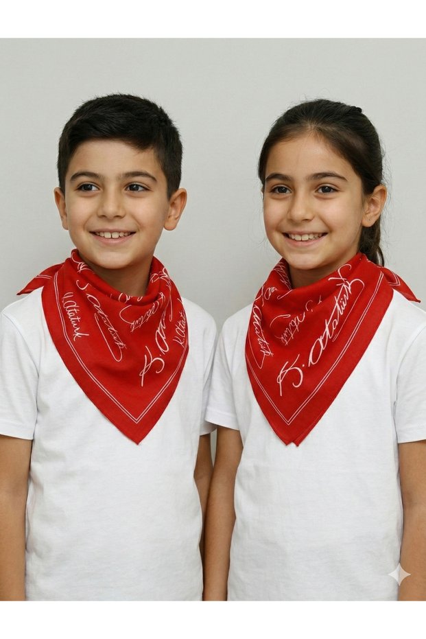 Ataturk Signed Red Scarf | Bandana | Unisex | 10 Pieces