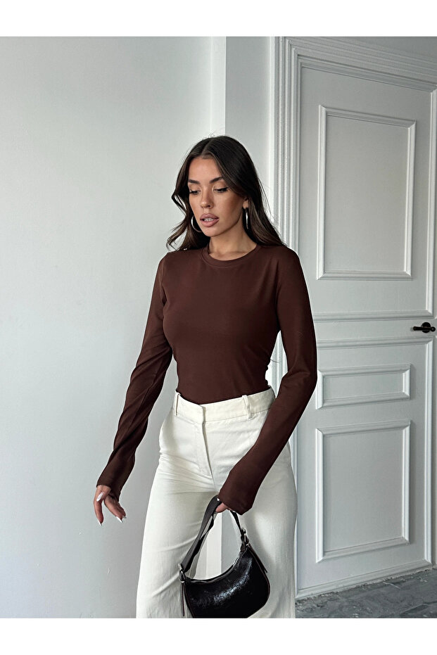 Plain Basic Long Sleeve - Brown - 4