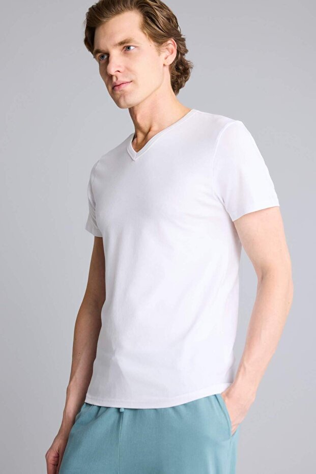 Slim Fit V-Neck Basic Short Sleeve Undershirt - 1