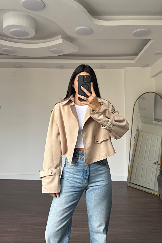 Kısa Trençkot-Bej - 1