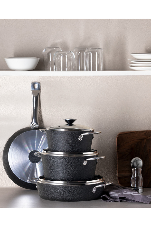 طقم أواني طهي تيتانيوم 7 قطع - أسود - 3