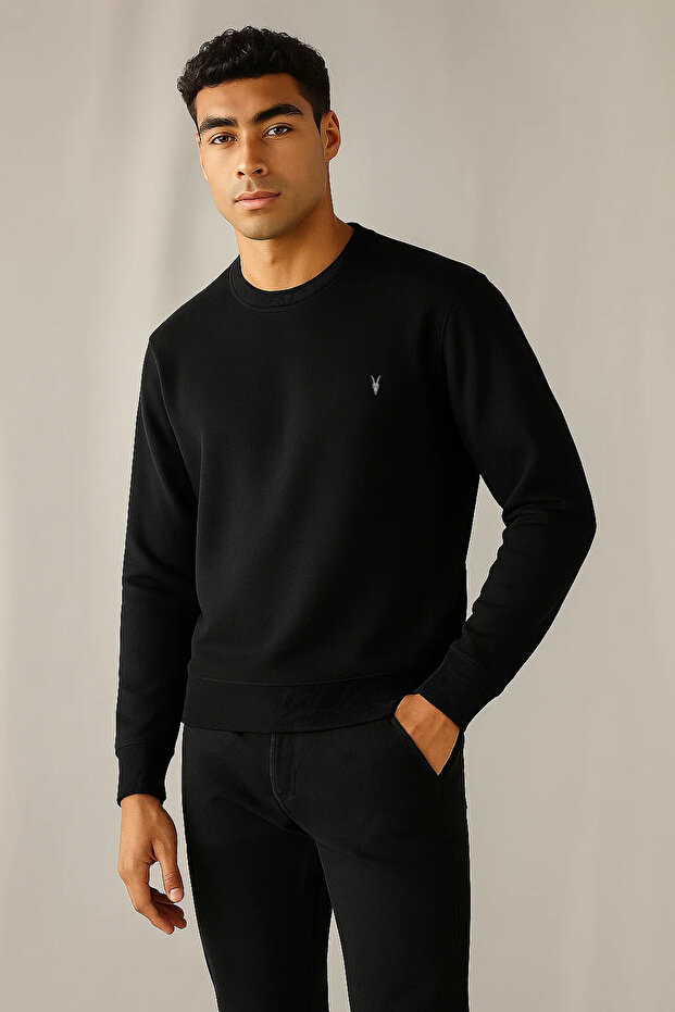 Erkek Kışlık Kalın Basic Salaş Siyah Kazak - 4