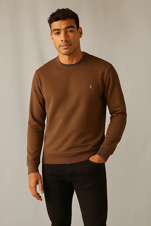 Men's Winter Thick Basic Loose Brown Sweater - 3