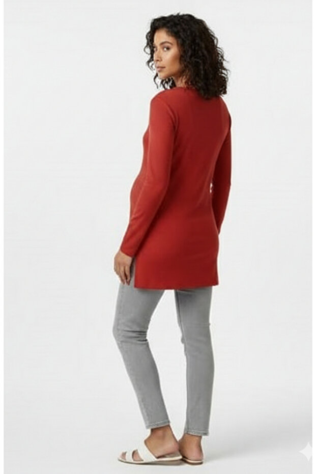Women's Long Sleeve Wide Collar Side Slit Maternity T-Shirt H1 241