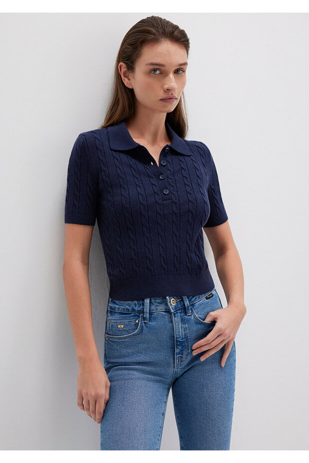 Navy Blue Knitwear Polo 1710328-84371