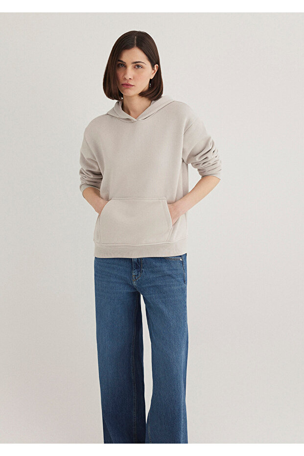 Kapüşonlu Gri Basic Sweatshirt 167299-70074 - 1