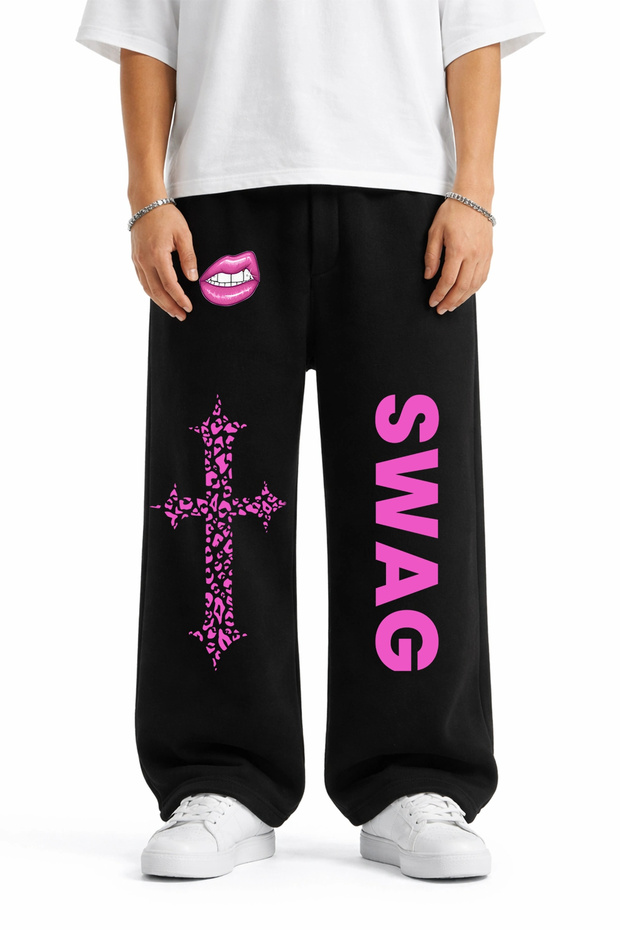 Premium Swag Wide Leg Men's Black Sweatpants