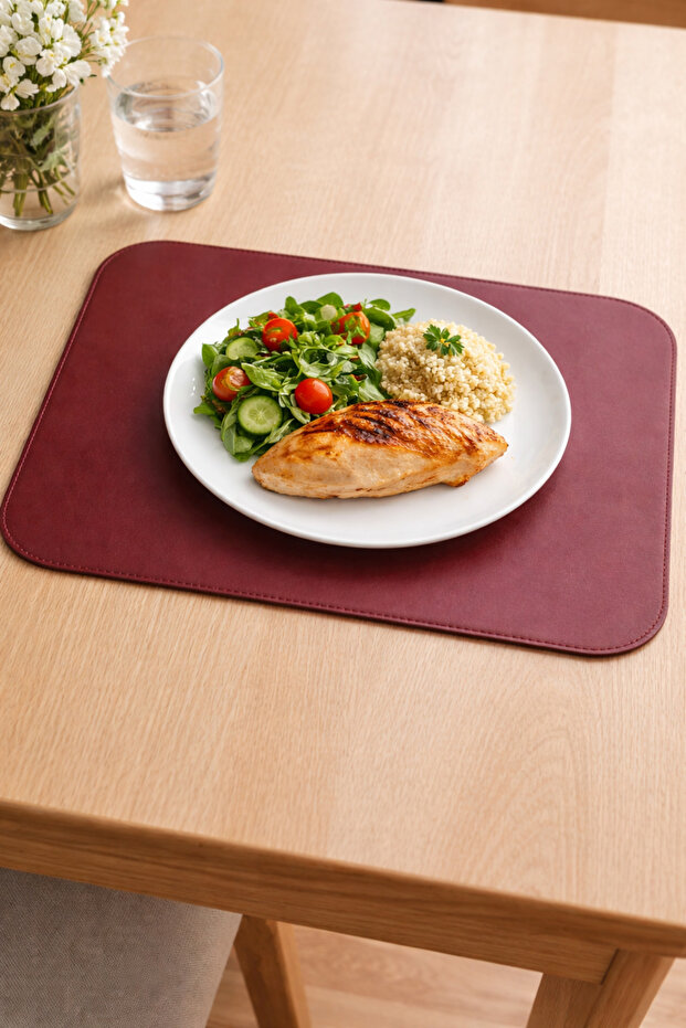 2Pcs Burgundy Faux Leather Tableware Presentation Plate Coaster Supla Placemat I 42X30