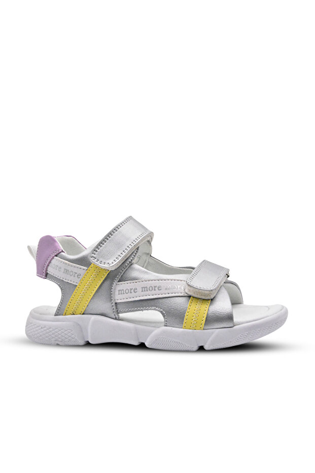 Jules Double Velcro Leather Girl's Sandals Silver