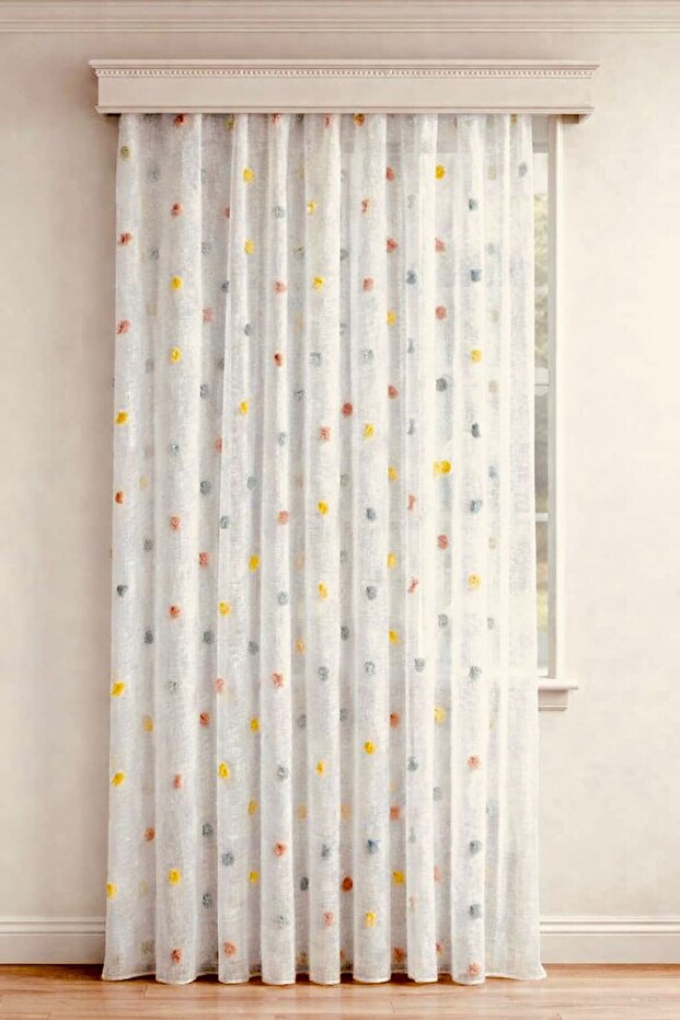 Ponpon Linen Tulle Curtain |   Colorful |   1X2.5 Normal Pile |   No-Iron, Wrinkle-Free |   Modern Living Room Curtain