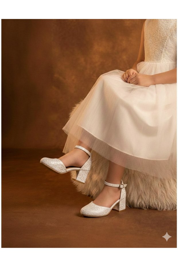 Mother-Of-Pearl Flower Pattern Evening Dress Girls' Heeled Shoes