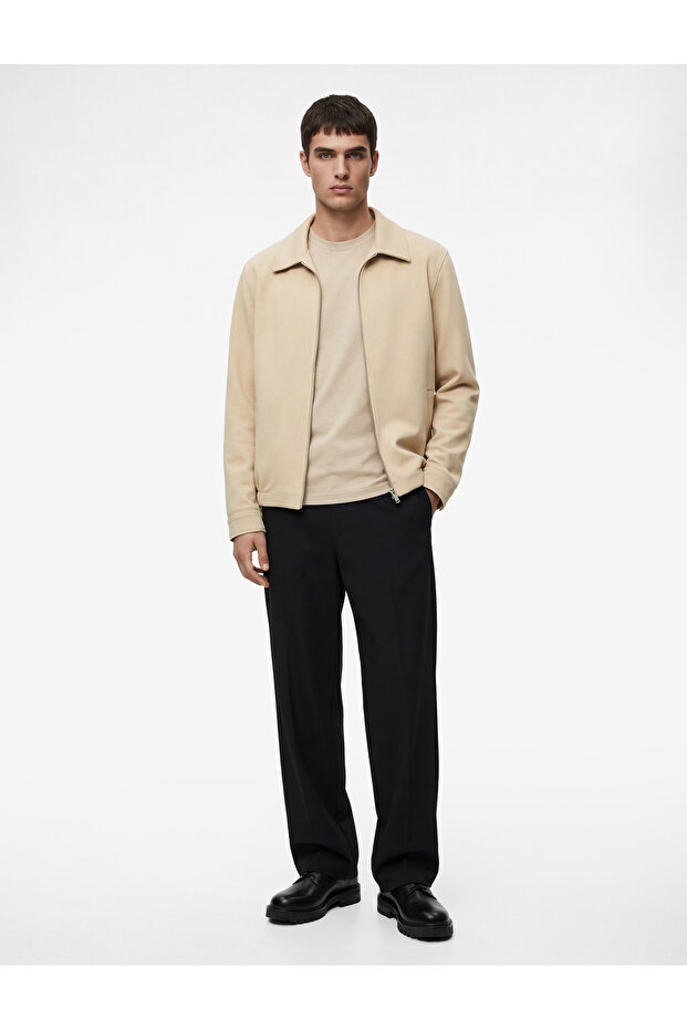 Regular Fit Long Sleeve Pocket Shirt Collar Zipper Bomber Jacket
