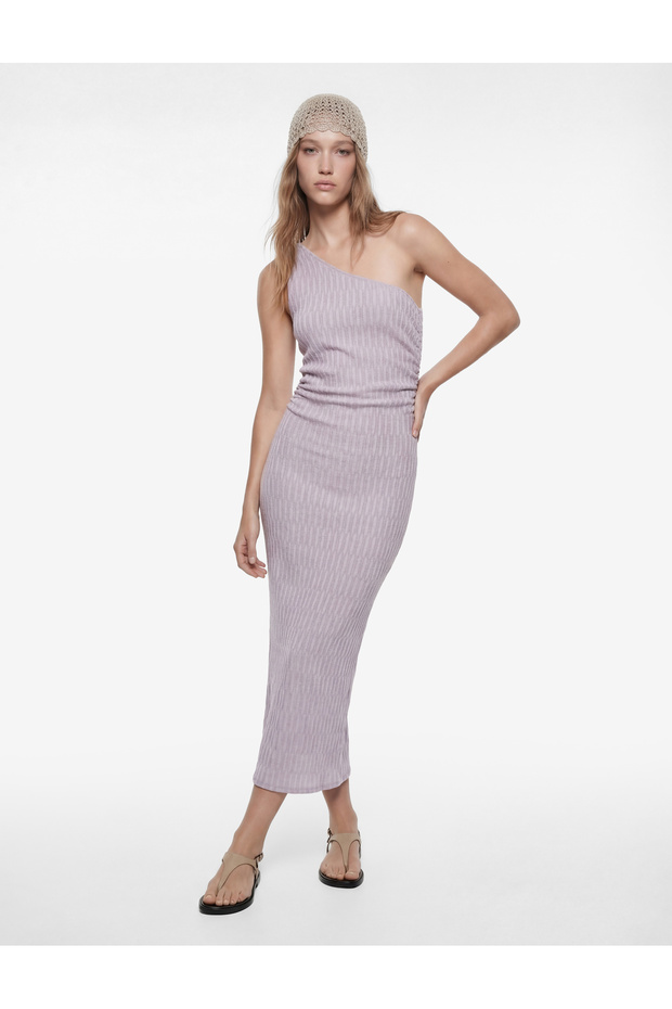 One-Shoulder Sleeveless Slim Fit Wrinkled Long Dress