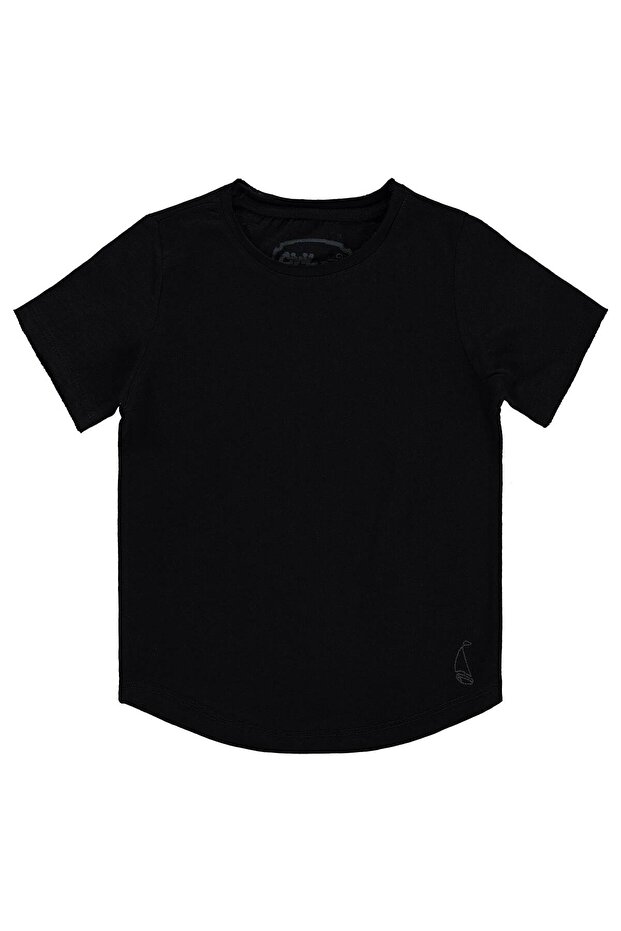 Flaming Sailboat Embroidered T-Shirt for 2-5 Years Old - Black 3-4 Years Old