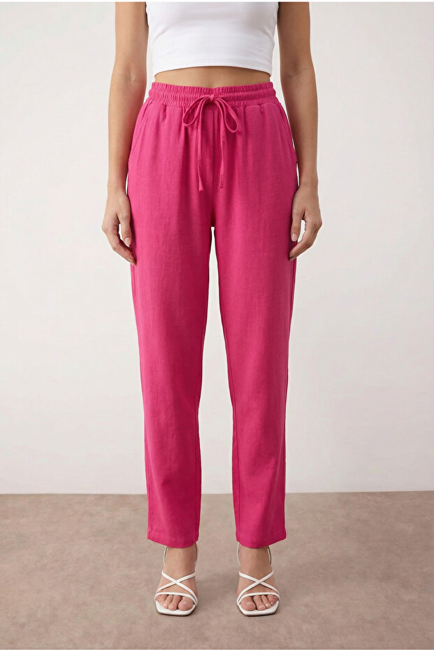 Pink Thin Linen Trousers