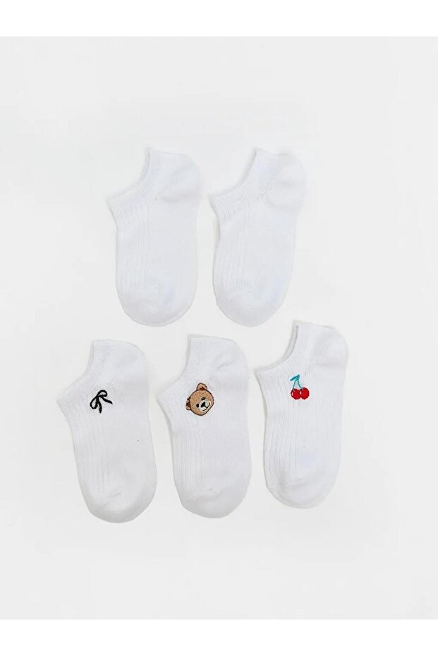 Embroidered Girls' Booties Socks 5-Pack (S6)