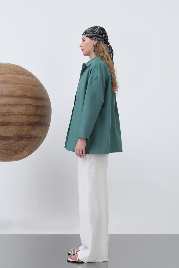 Kadın Kol Detaylı Basic Gömlek - 20655GML - GREEN - 5