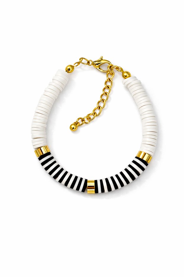 Black and White Fimo Bracelet with Gold Detail | Bead Bracelet