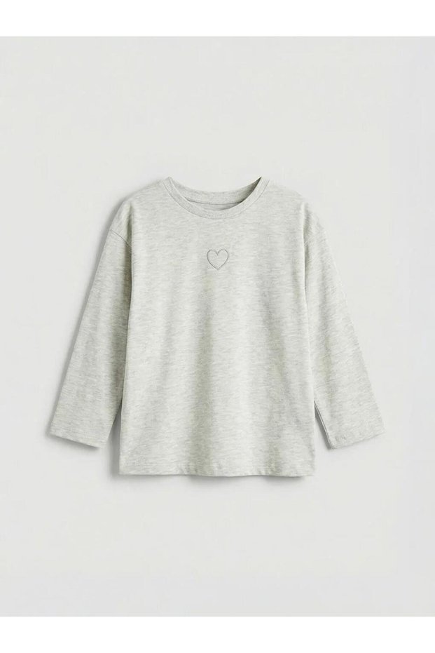 Gray Crew Neck Embroidered Girls' T-Shirt (S6)