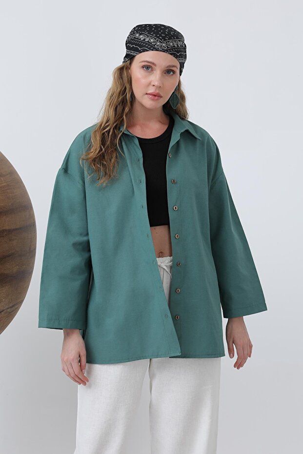 Kadın Kol Detaylı Basic Gömlek - 20655GML - GREEN - 2