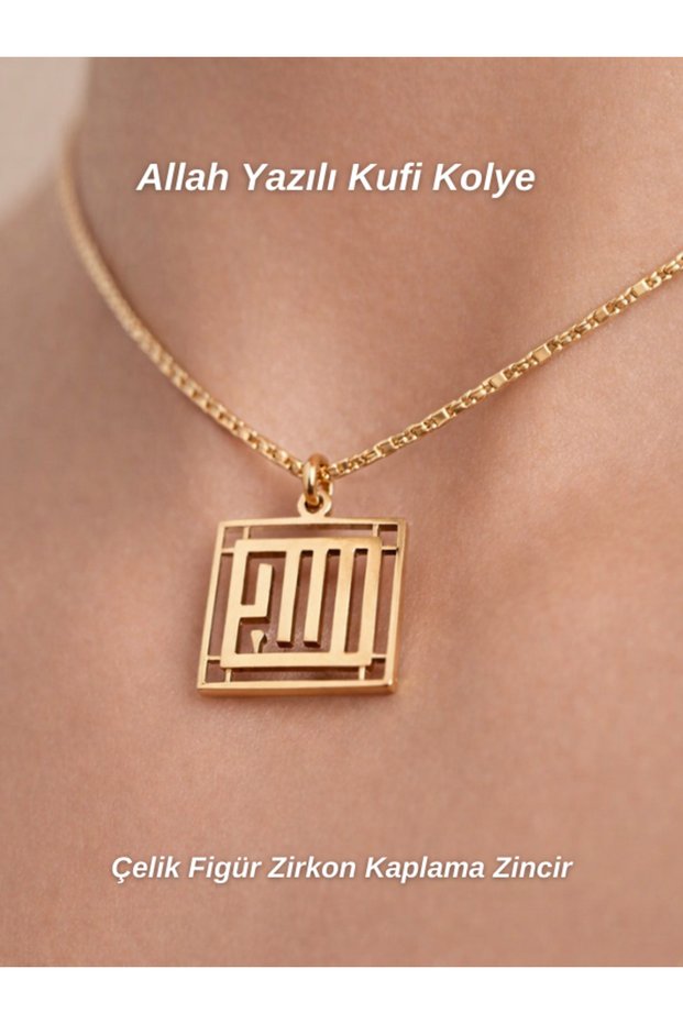Allah Written Kufi Steel Necklace Zircon Plated Chain Spirituality Necklace Allah Written Kufi