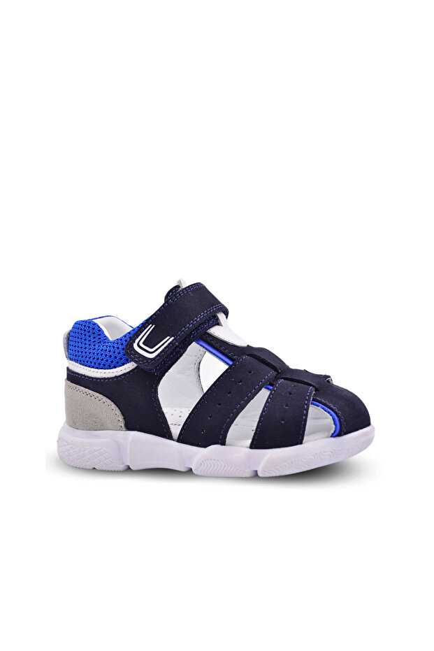 Flex Velcro Mesh Detailed Genuine Leather Baby Boy Sandals Navy Blue