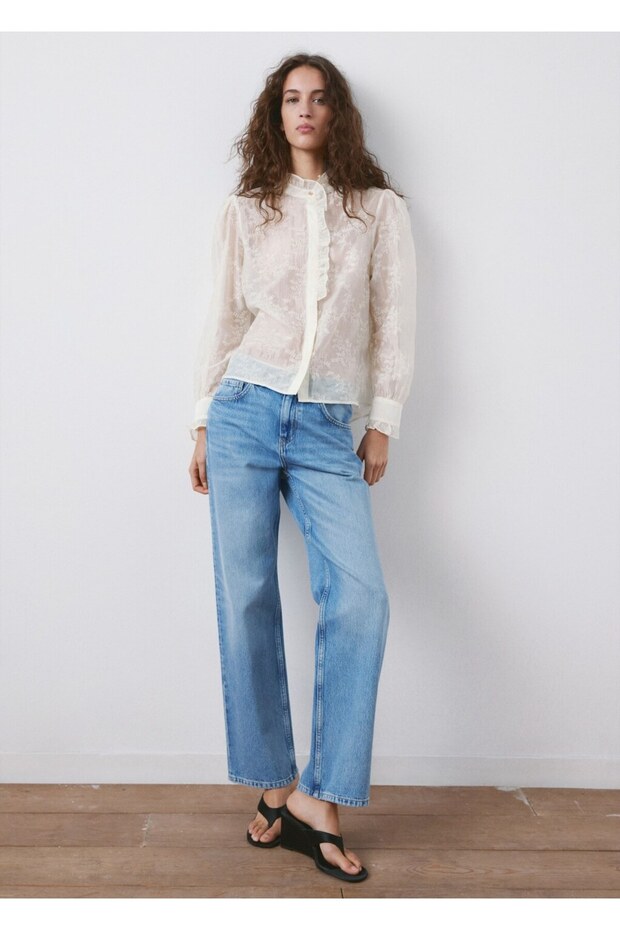 Çiçek işlemeli lyocell bluz - 2