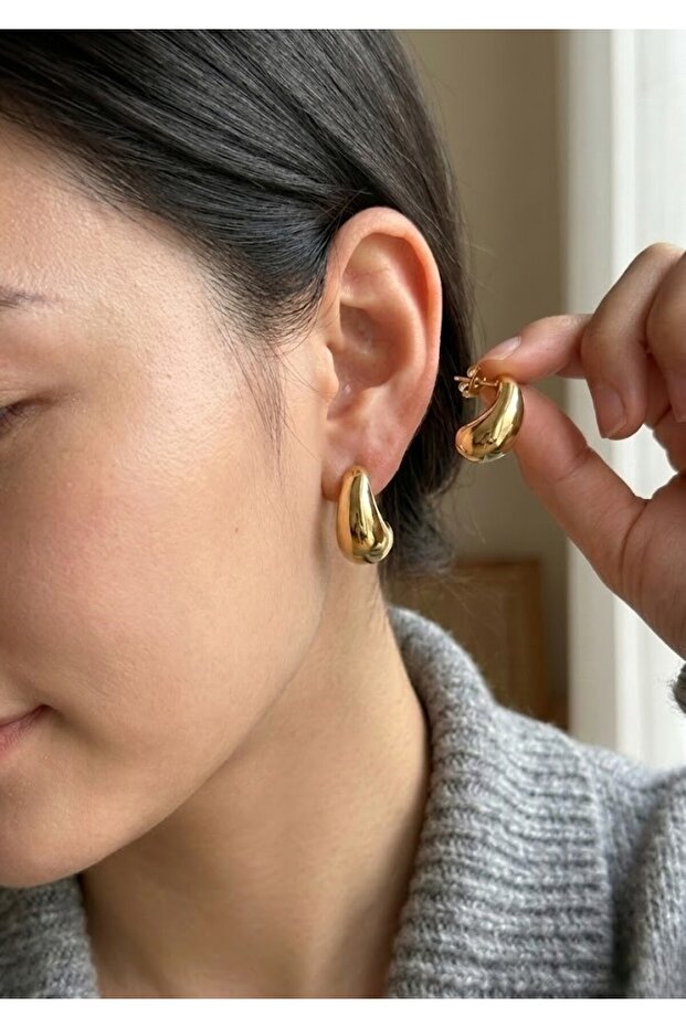 Steel Gold Drop Earrings