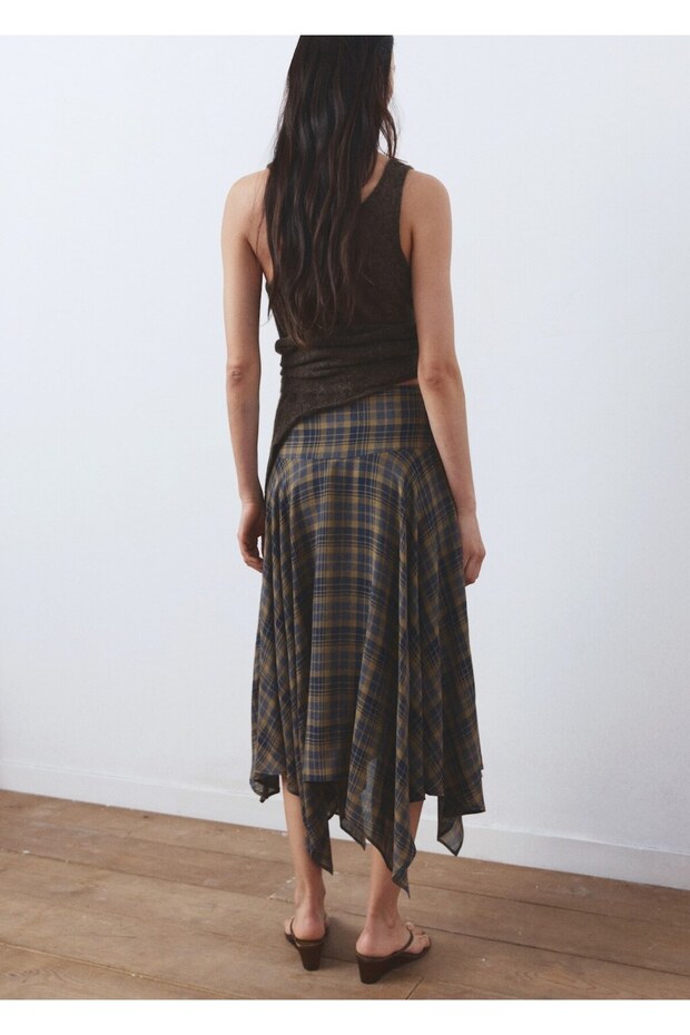 Damalı asimetrik etek - 4