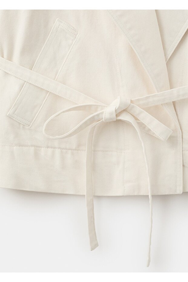 Kemerli denim trençkot - 5