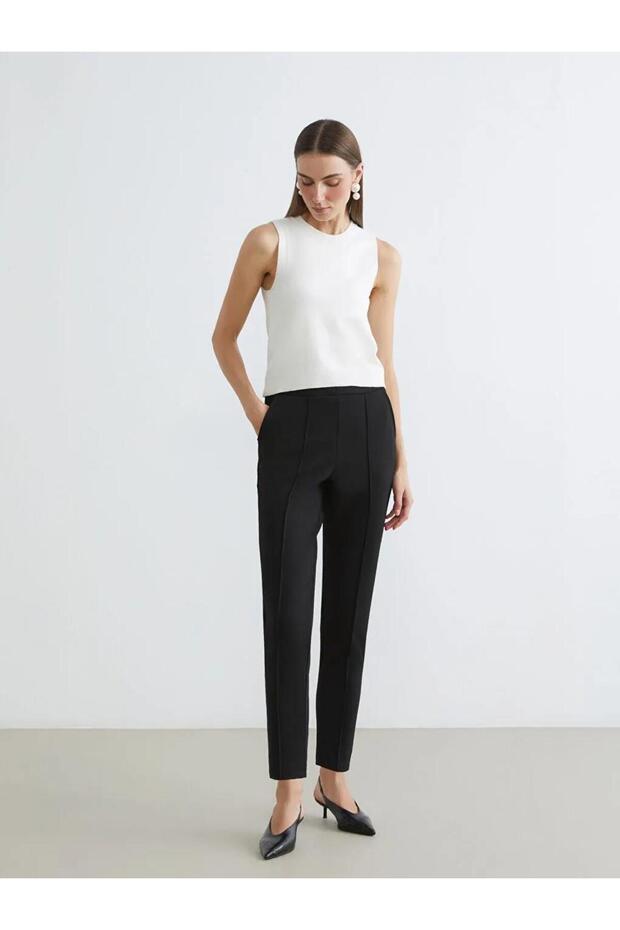 Black Women's Trousers with Elastic Waist (S6)