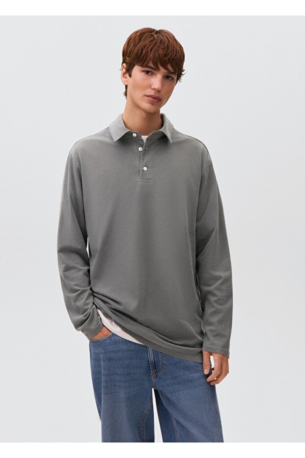 Pamuklu basic polo tişört - 1