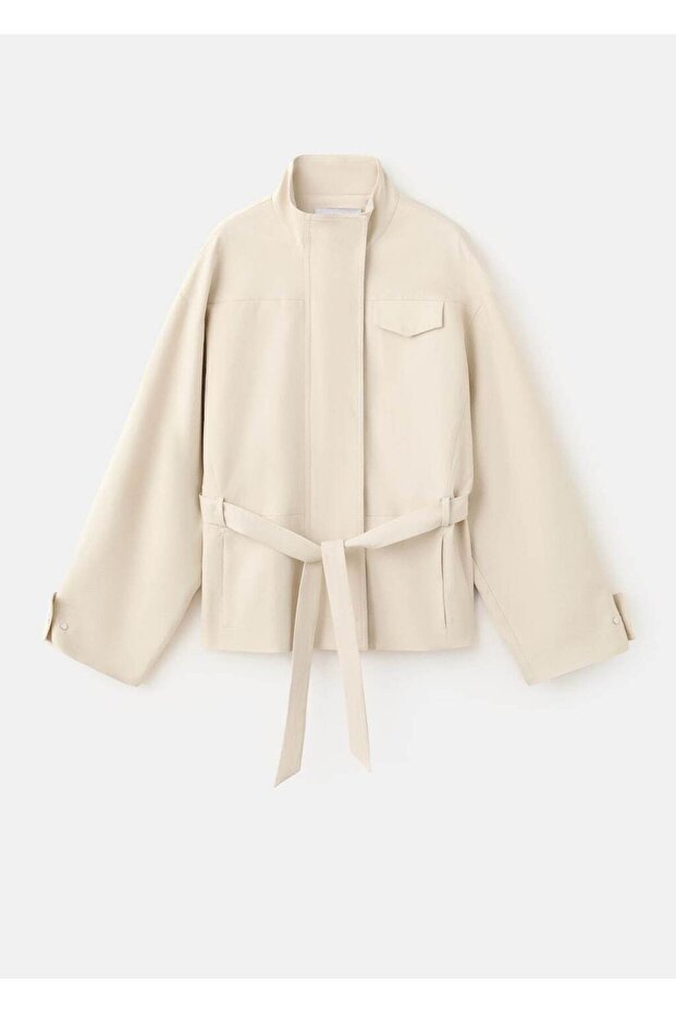 Kemerli denim ceket - 3