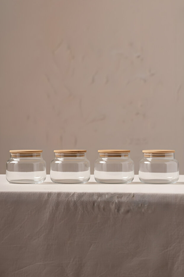 Basic Bambu Kapaklı 4'lü Cam Kavanoz Seti 350 cc - 4