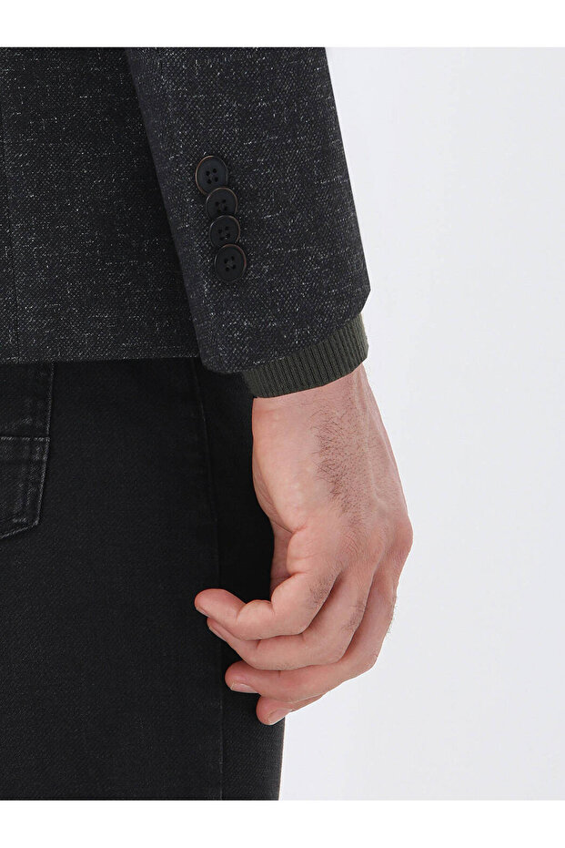 Siyah Desenli Modern Fit Örme Ceket - 5