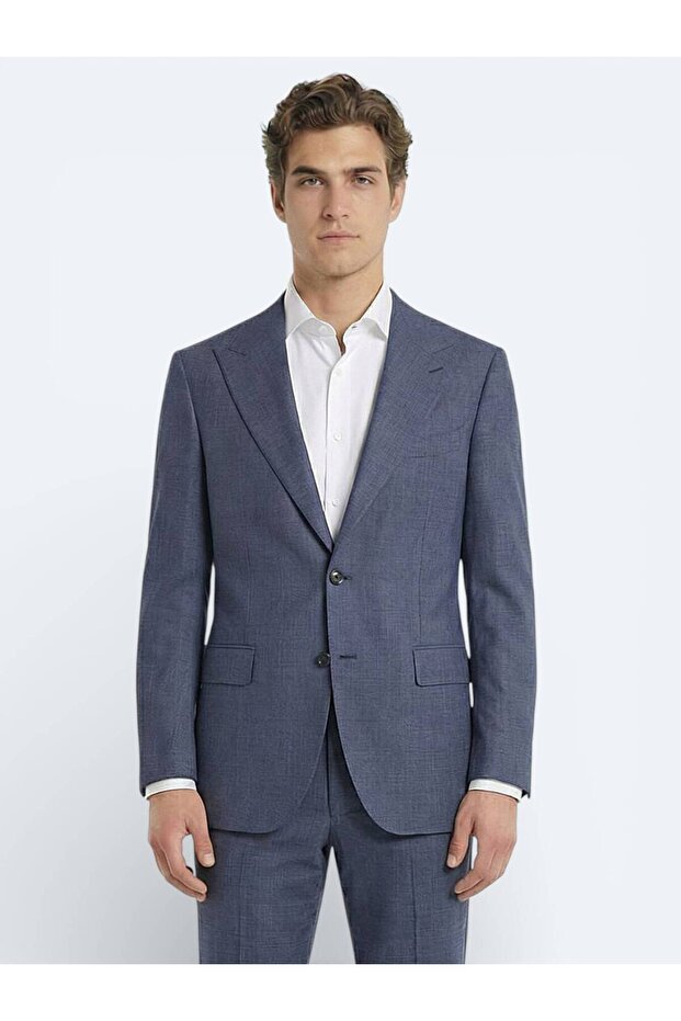 بدلة من مزيج الصوف الأزرق - 2