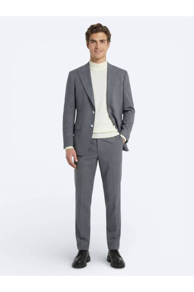 بدلة رمادية من مزيج الصوف السادة - 2