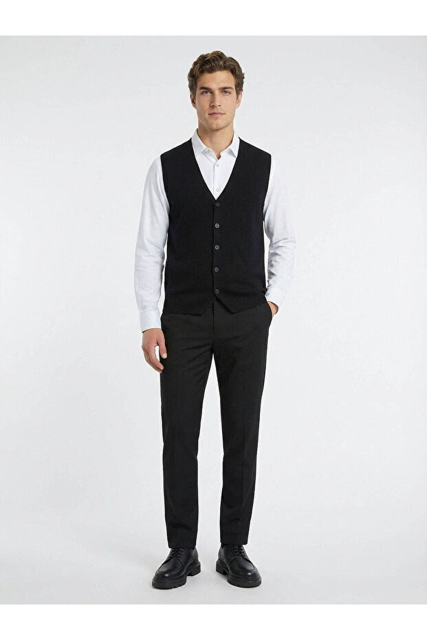 Siyah Regular Fit Casual Örme Triko Yelek - 4