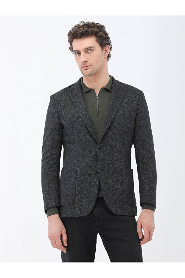 Siyah Desenli Modern Fit Örme Ceket - 2