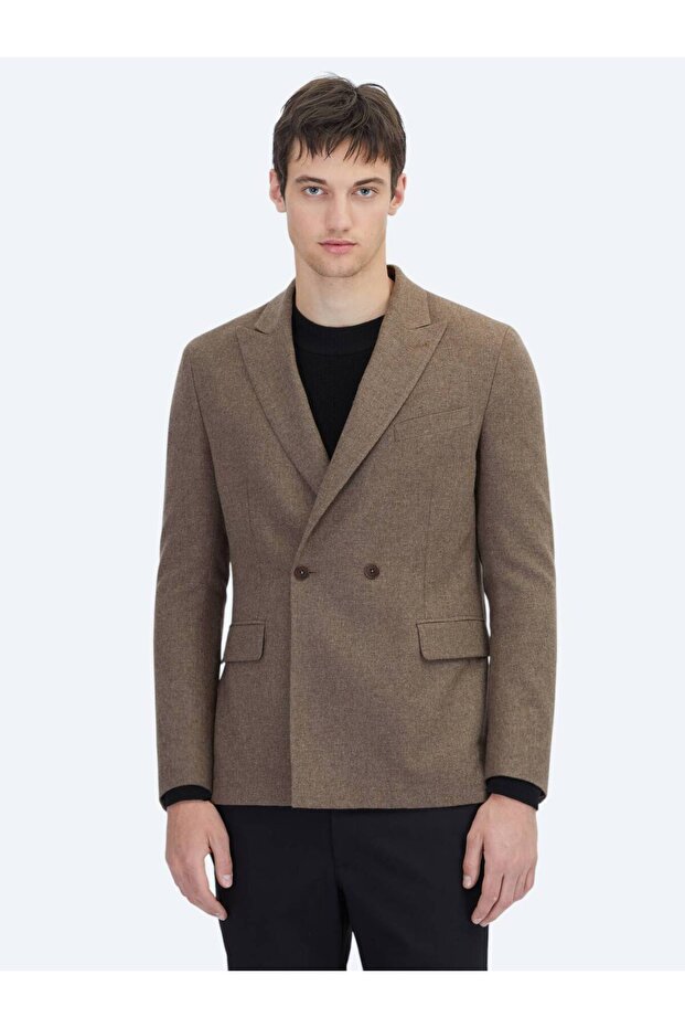 Brown Modern Fit Wool Blend Jacket - 1