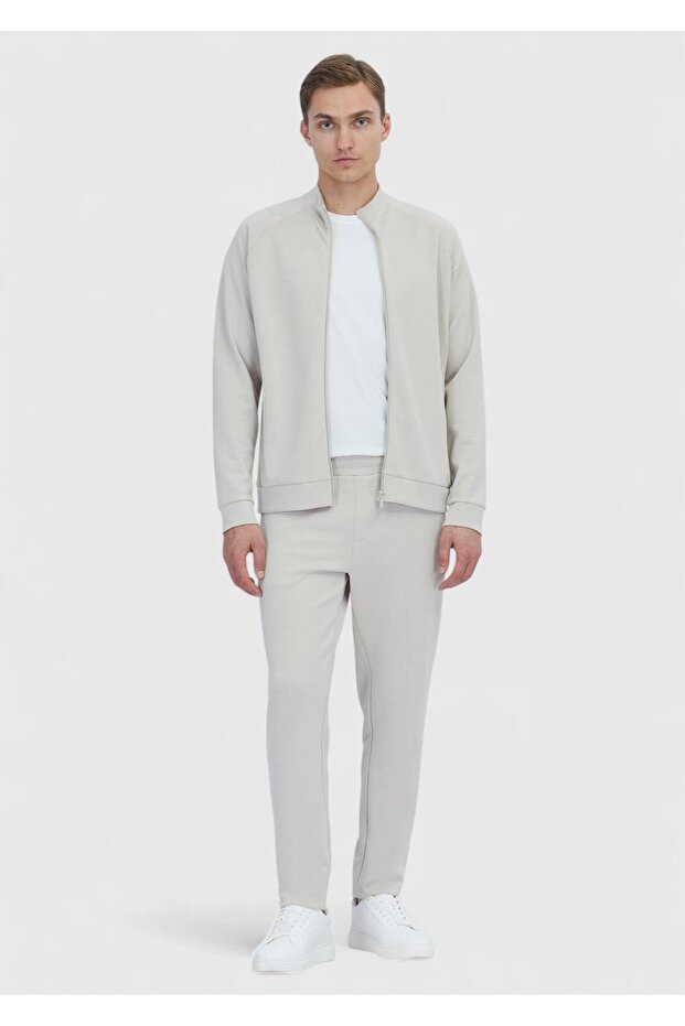 Stone Stand Collar Plain Sweatshirt