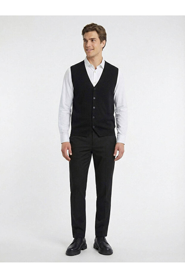 Siyah Regular Fit Casual Örme Triko Yelek - 2