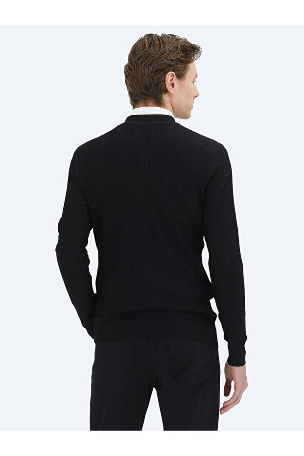 Black Half Turtleneck Patterned Sweater Sweater - 4