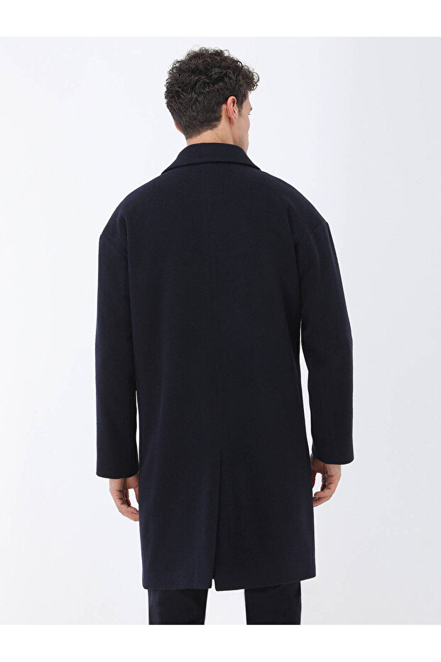 Lacivert Regular Fit Kruvaze Yaka Casual Örme Palto - 5